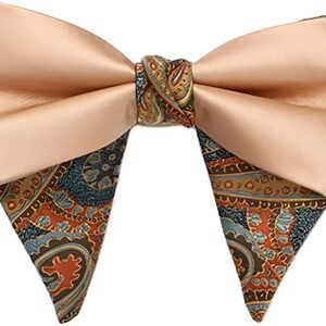 Men's Pre Tied Champagne Formal Oversized Bow Ties Paisley Tuxedo Bow Tie Adjustable Satin Two-Layer Big Bowtie