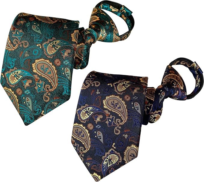 FASHION-TITONI-LLC Men's Pre-Tied Silk Zipper Tie Paisley Patterns Mix2 Paisley