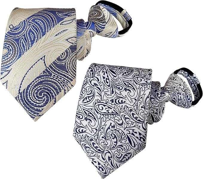 FASHION-TITONI-LLC Men's Pre-Tied Silk Zipper Tie Paisley Patterns Mix2 Stripe - E