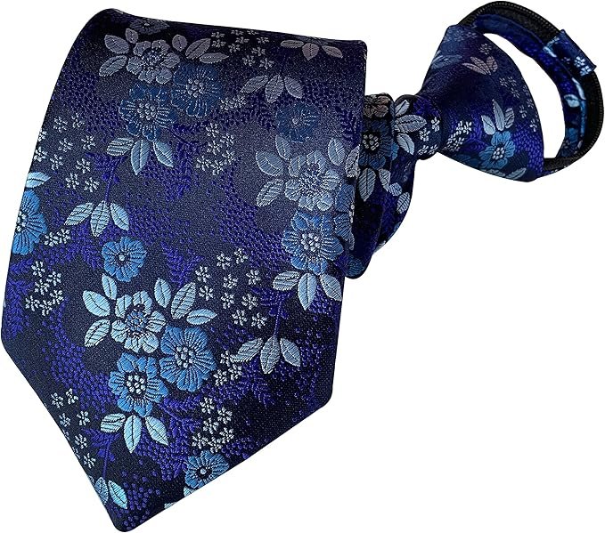 FASHION-TITONI-LLC Men's Pre-Tied Silk Zipper Tie Paisley Patterns Paisley Royal Bluegold