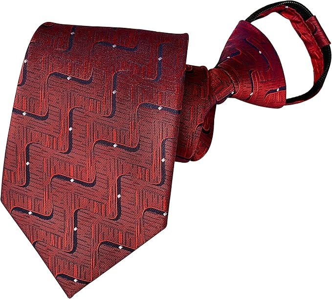 FASHION-TITONI-LLC Men's Pre-Tied Silk Zipper Tie Paisley Patterns Burgundy